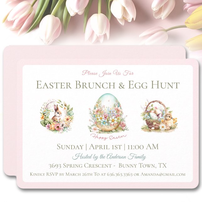 Vintag Ostern Ei Jagen Rosa Einladung (Vintage Easter Brunch Egg Hunt Pink Invitation)