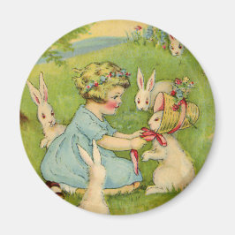 Vintag Ostern, Girl-Bonnet auf dem Kaninchen Magnet