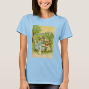 Vintag Ostern, Girl-Bonnet auf dem Kaninchen T-Shirt