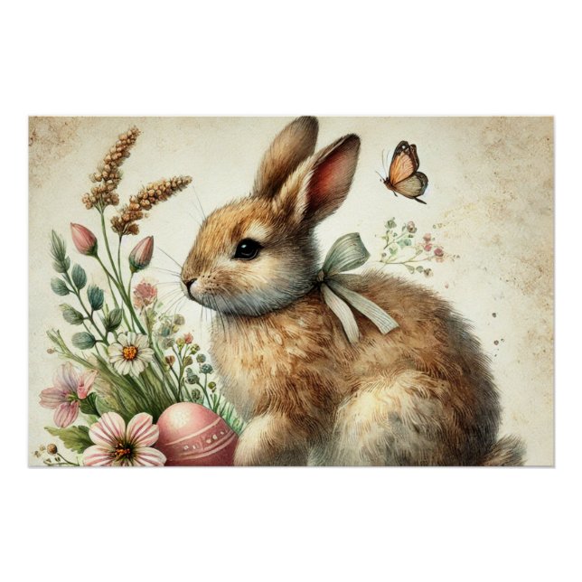 Vintag Ostern Kanincheneier Wasserfarbe Poster (Vorderseite)