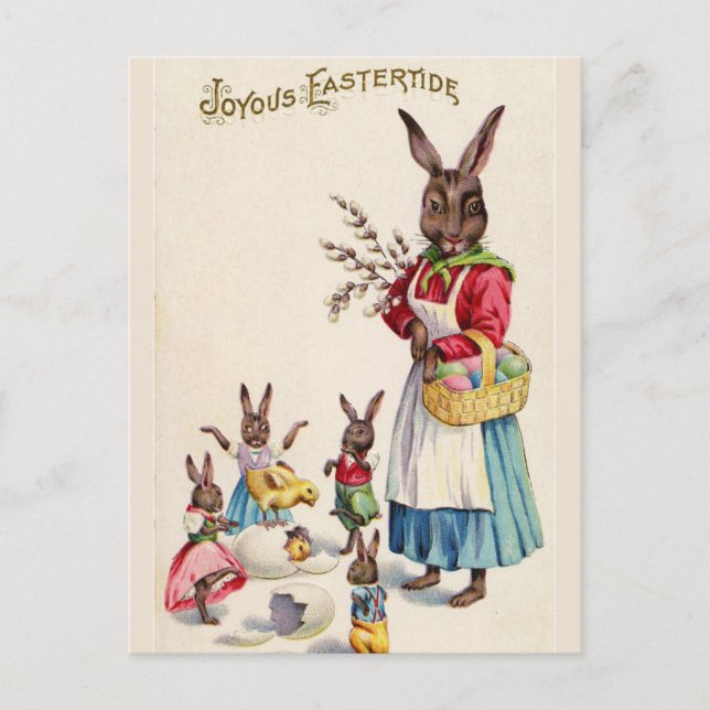 Vintag Ostern Mama Bunny und Babys Postkarte (Vorderseite)