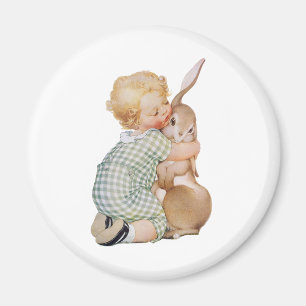 Vintag Ostern, Niedliches Junge Kind mit sonniger  Magnet