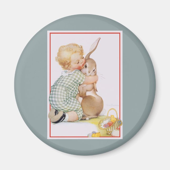 Vintag Ostern, Niedliches Junge Kind mit sonniger  Magnet (Vorne)