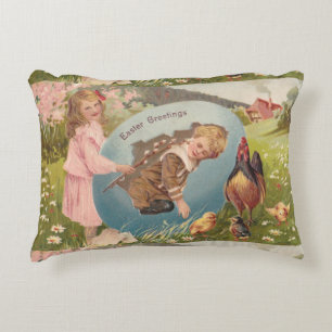 Vintag Ostern Postkarte Viktorianisch Girl & Boy Zierkissen