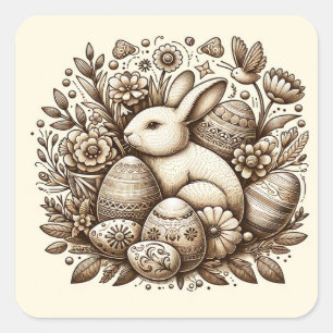 Vintag Ostern Sonnige Blume & Eier 1. Geburtstag Quadratischer Aufkleber