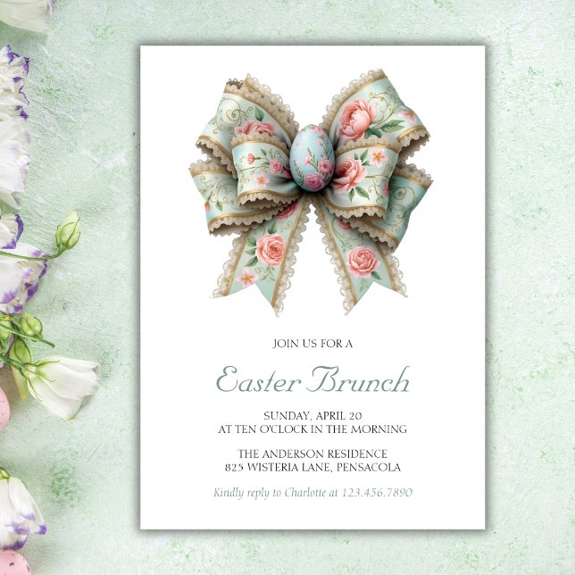 Vintag Osterpastete Coquette Bow Brunch Einladung (Vintage Easter Pastel Coquette Bow Brunch Invitation)
