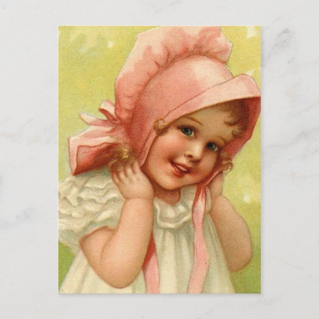 Vintag Osterrosa Bonnet Girl Feiertagspostkarte (Vorderseite)