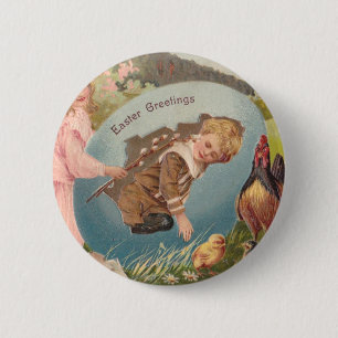 Vintag-OsterViktorianische Girl & Boy Button