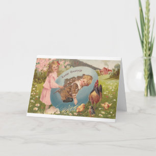 Vintag-OsterViktorianische Girl & Boy Feiertagskarte