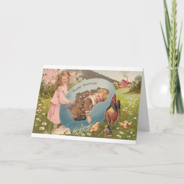 Vintag-OsterViktorianische Girl & Boy Feiertagskarte (Vorderseite)