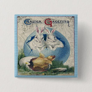 Vintag Osterweiße Kaninchen und Baby Chick. ZSSG Button
