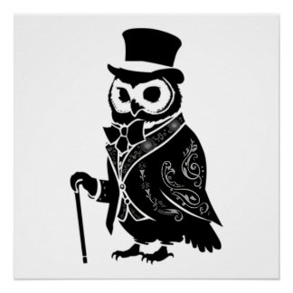 Vintag Owl Gentleman Silhouette Poster