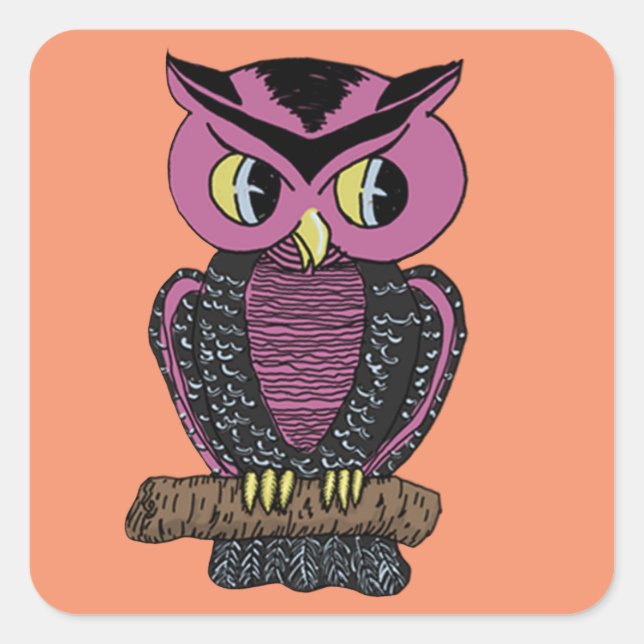 Vintag Owl Halloween Square Stickers (Vorderseite)