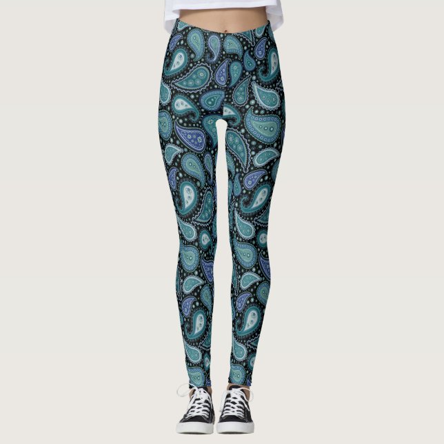 Vintag Paisley Beautiful Blue Aquamarin Leggings (Vorderseite)
