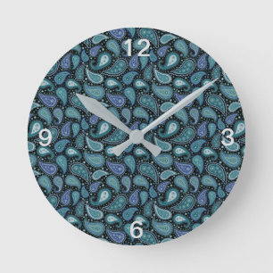 Vintag Paisley Beautiful Blue Aquamarin Runde Wanduhr
