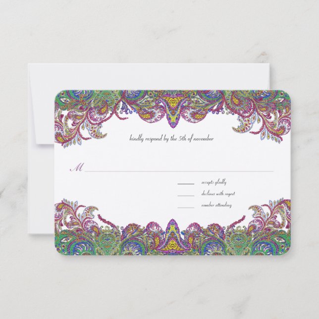 Vintag Paisley Honeysuckle Damask Wedding UAWG RSVP Karte (Vorderseite)