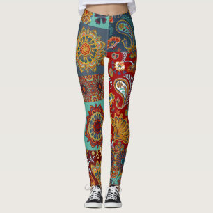 Vintag Paisley Mandala Colorful Patchwork Leggings