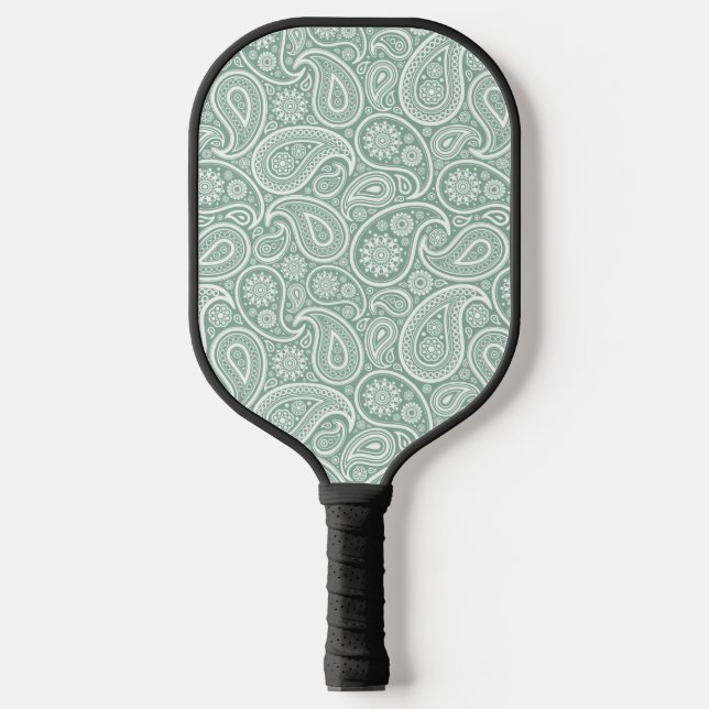 Vintag Paisley Pattern Grün Pickleball Schläger (Vorderseite)