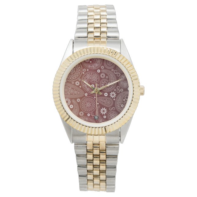 Vintag Paisley über braunen Hintergrund Armbanduhr (Vorderseite)