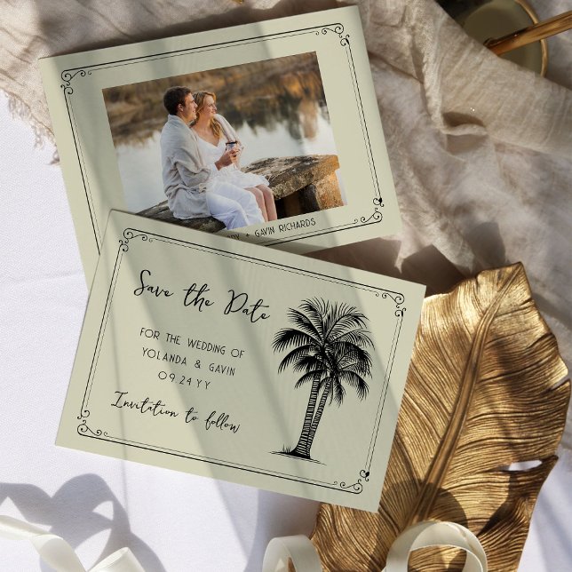 Vintag Palm Einfaches Gerahmtes Foto Save The Date (Photo Save the Date - from my Vintage Palm Wedding Collection)