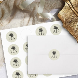 Vintag Palm Mit Monogramm Wedding Runder Aufkleber