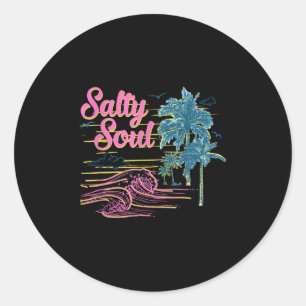 Vintag Palm Tree Beach Vibes Retro Salty Summer S Runder Aufkleber