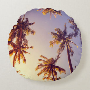 Vintag Palm Trees Blue Sky Rundes Kissen