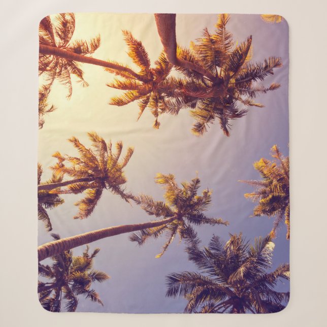 Vintag Palm Trees Blue Sky Sherpadecke (Vorderseite)