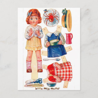 Vintag Paperdoll Kleine Miss Muffet Postkarte