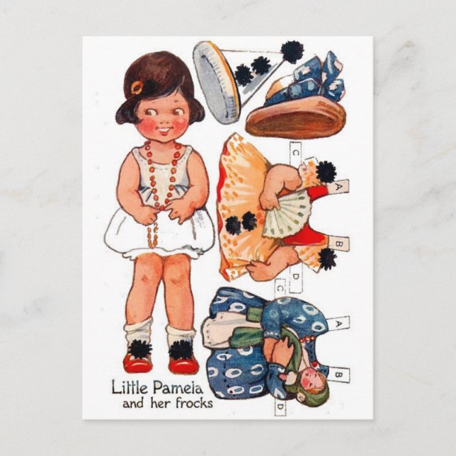 Vintag Paperdoll Little Girl Pamela Postcard Postkarte (Vorderseite)