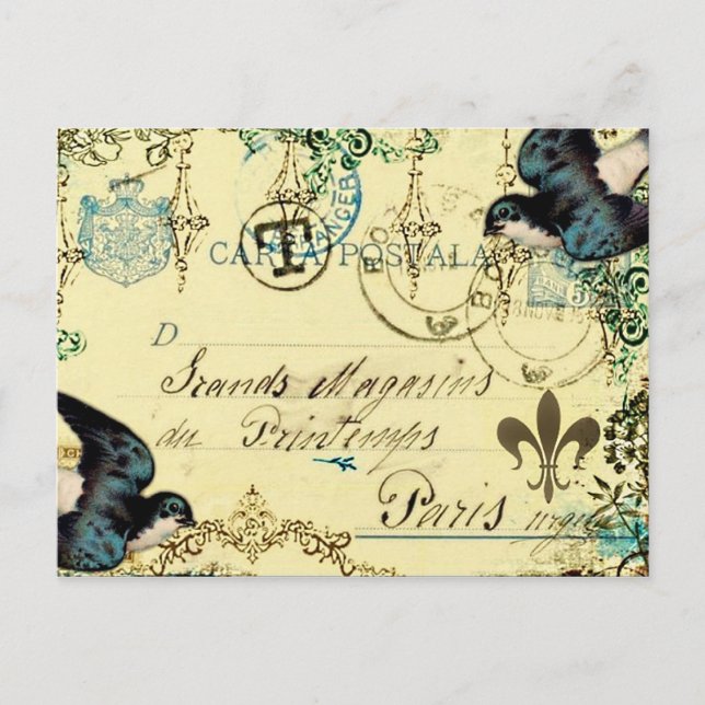 Vintag Paris Bluebird Postcard Postkarte (Vorderseite)