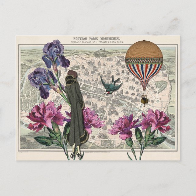 Vintag Paris Collage Postcard Postkarte (Vorderseite)