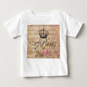 Vintag Paris Crown Rose Bouquet Musiknoten Baby T-shirt