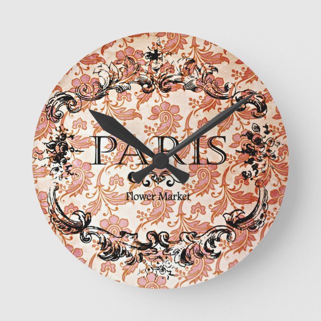 Vintag Paris Damask Runde Wanduhr (Vorderseite)
