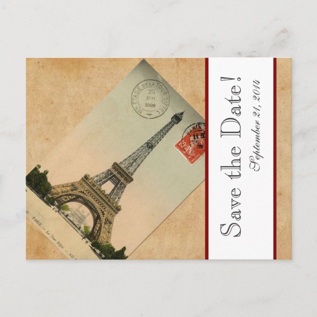 Vintag Paris Eiffel Tower Postkarte Save the Date (Vorderseite)