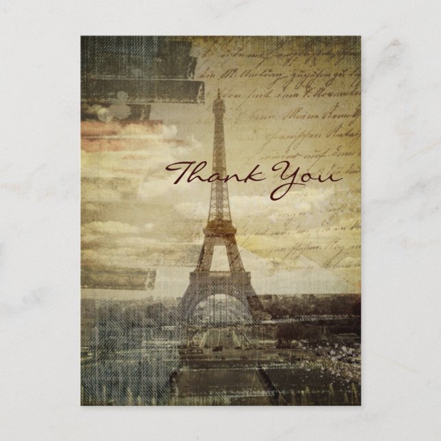 Vintag Paris Eiffel Tower Wedding danke Postkarte (Vorderseite)