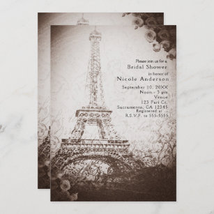 Vintag Paris Eiffelturm & Rose Chic Einladung
