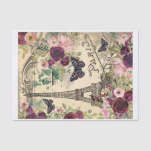 Vintag Paris, Eiffelturm und Collage der Rose Seidenpapier