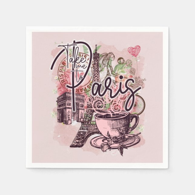 VINTAG PARIS FRANCE ICONS PAPIER DECOUPAY SERVIETTE (Vorderseite)