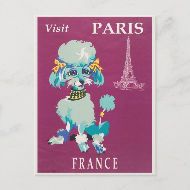 Vintag Paris France Poodle Postkarte (Vorderseite)
