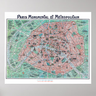 Vintag Paris Frankreich Karte 1932 Poster