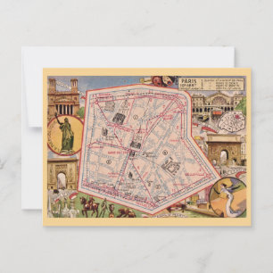 Vintag Paris Frankreich Karte Postkarte