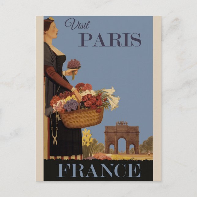 Vintag Paris Frankreich Reiseplakat Postkarte (Vorderseite)
