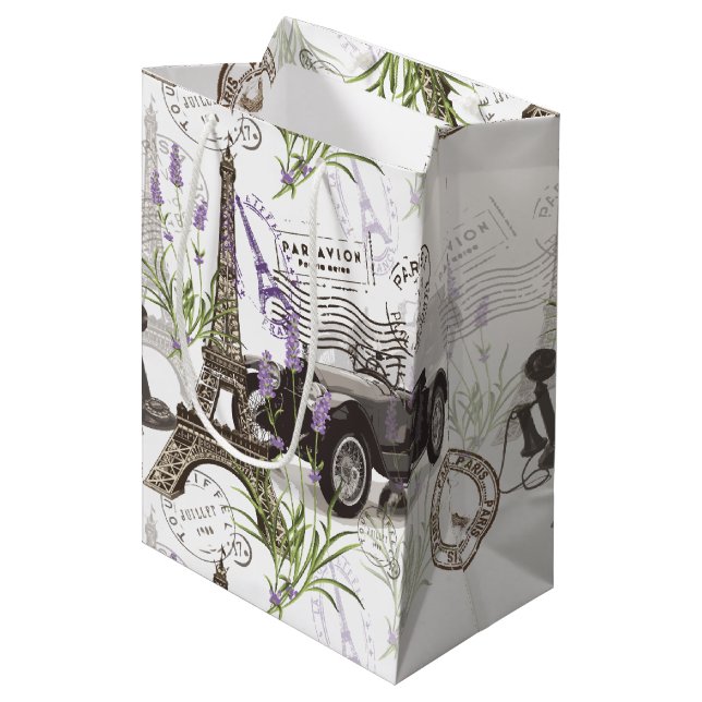 Vintag Paris Mittlere Geschenktüte (Vorderseite Schrägansicht)