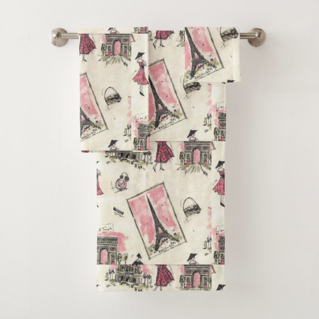 Vintag Paris Pink Badhandtuch Set (Insitu)