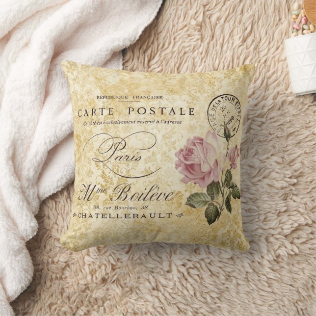 Vintag Paris Post Pink Roses Kissen (Decke)