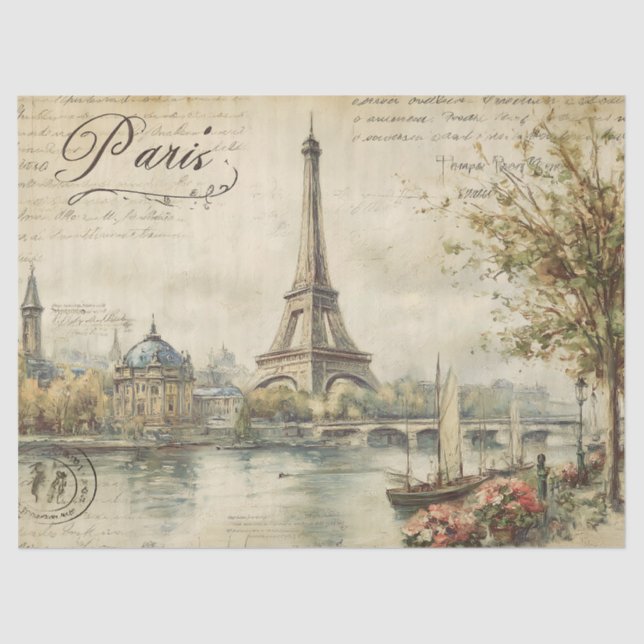 Vintag Paris Postkarte Seidenpapier (Vorderseite)