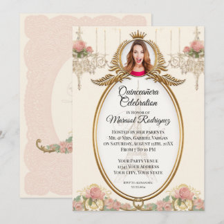 Vintag Paris Quinceañera Blush Gold und Kronier Einladung