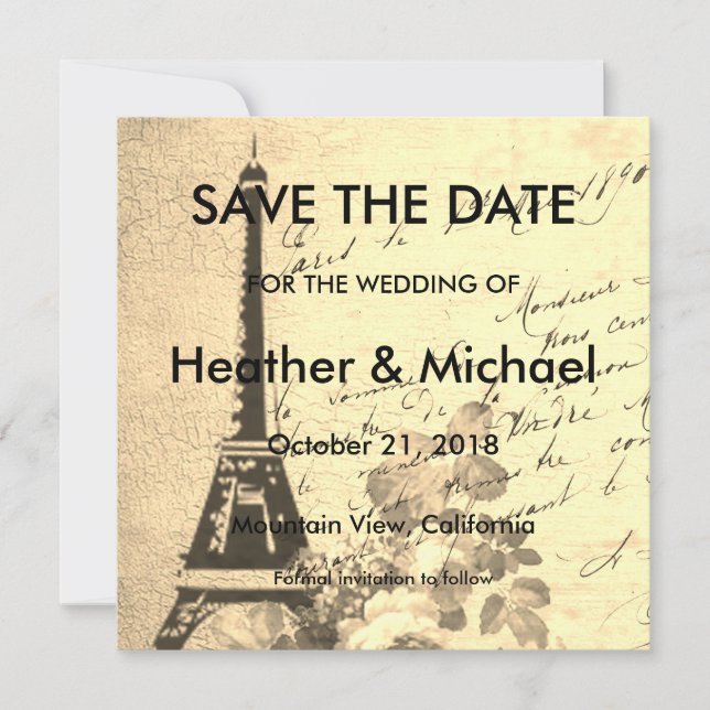Vintag Paris Save the Date Hochzeit (Vorderseite)