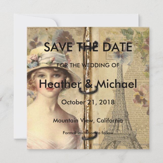Vintag Paris Save the Date Hochzeit (Vorderseite)